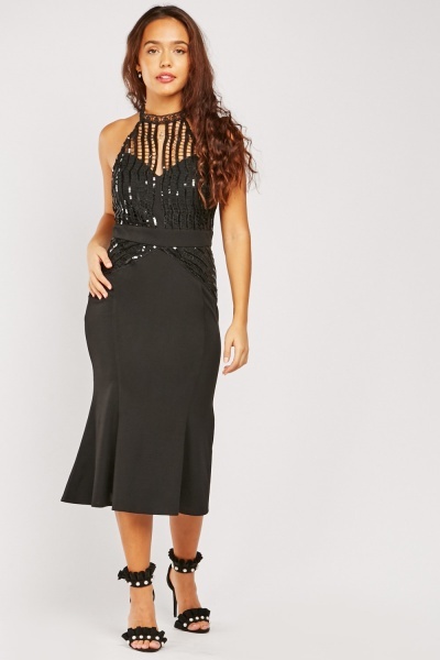 Sequin Embellished Halter Neck Dress