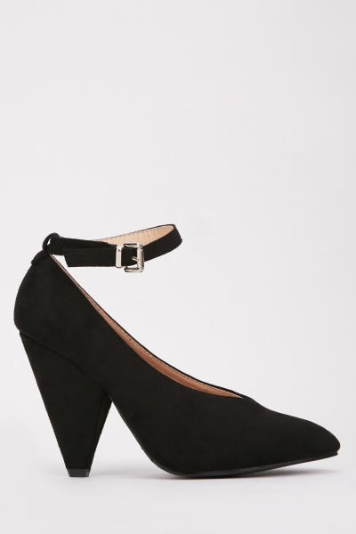 Suedette Ankle Strap Cone Heels