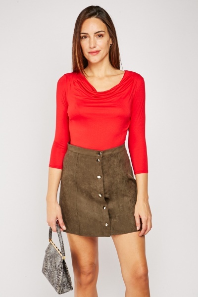 Cowl Neck Red Jersey Top