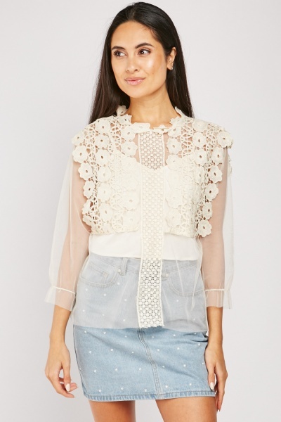 Crochet Overlay Tulle Top