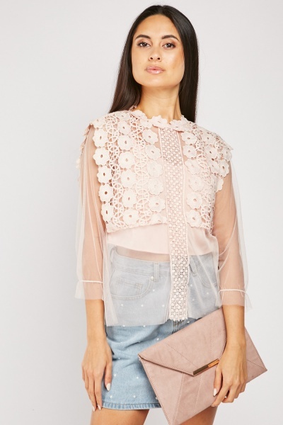 Crochet Overlay Tulle Top