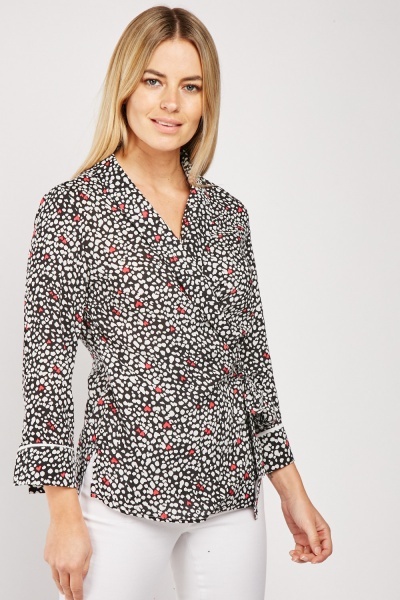 Speckled Heart Cotton Wrap Blouse