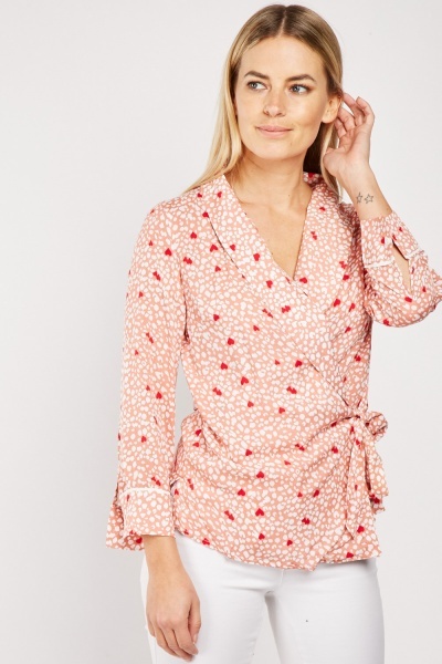 Speckled Heart Cotton Wrap Blouse