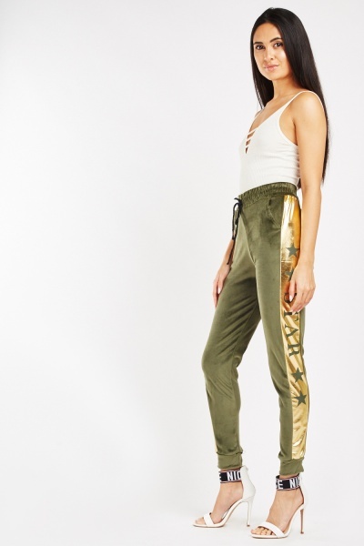 Metallic Logo Side Velour Joggers