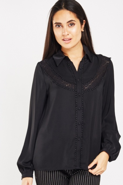 Lace Pom Pom Trim Shirt