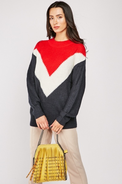 V-Panel Herringbone Knit Jumper