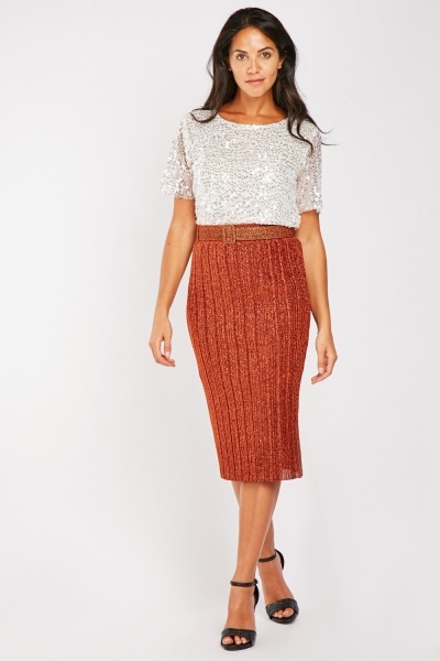 Pleated Midi Lurex Skirt