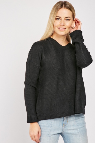 Ribbed Hooded Knit Jumper