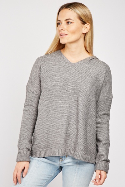 Ribbed Hooded Knit Jumper