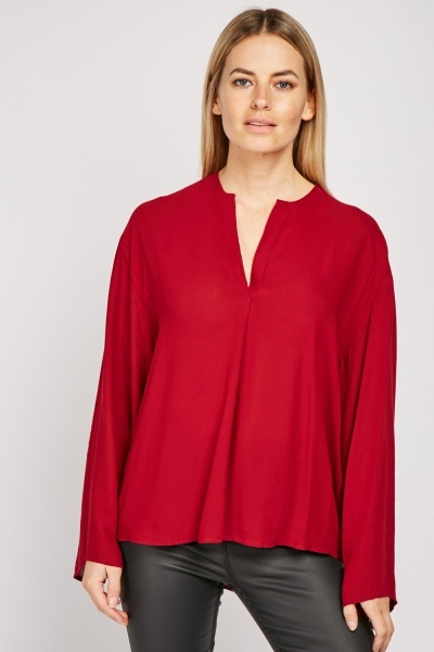 Slit Front Plain Chiffon Blouse