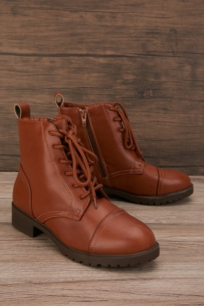 Tan Laced Up Boots