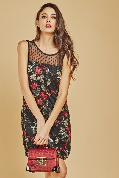 Rose Lace Overlay Dress