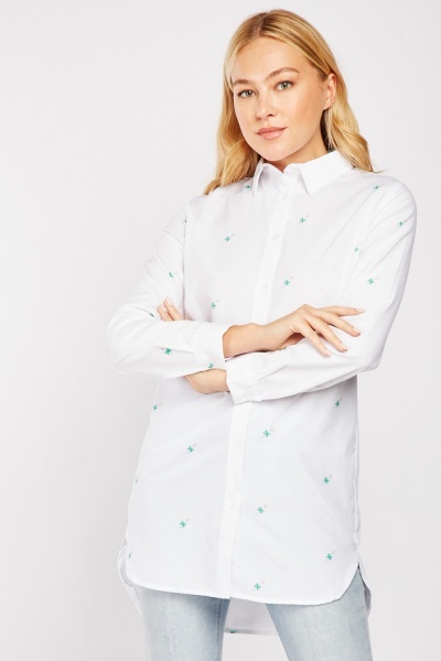 Printed Long Line Cotton Shirt