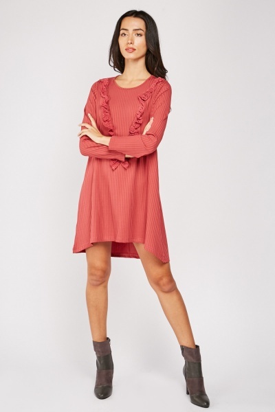 Ruffle Front Plisse Dress