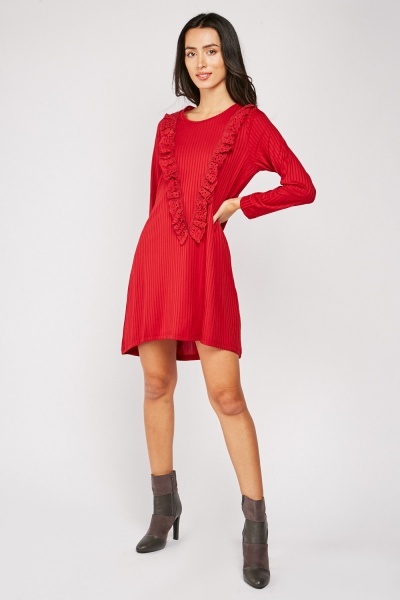 Ruffle Front Plisse Dress