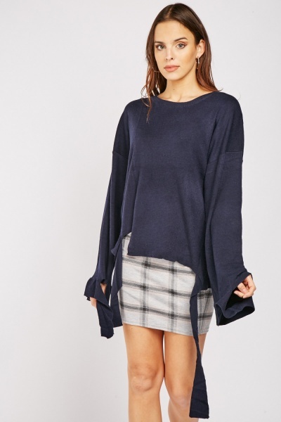 Cut Out Tie Up Knit Jumper