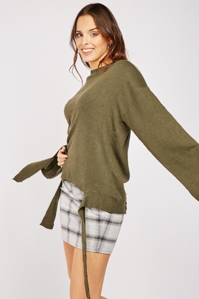 Cut Out Tie Up Knit Jumper