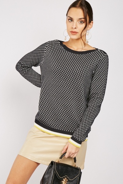 Patterned Knit Textured Cotton Jumper