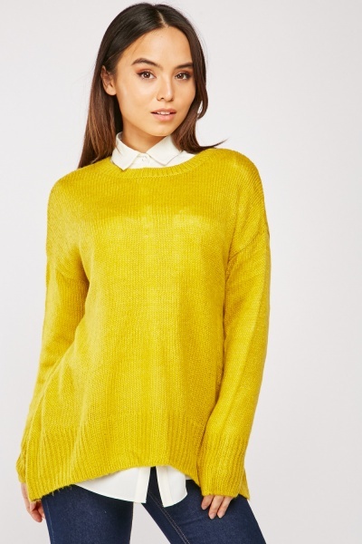 Herringbone Dip Hem Knit Jumper