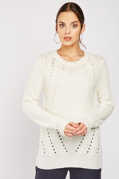 Perforated Cream Knit Jumper