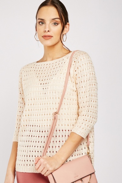 Perforated Knit Jumper In Light Peach