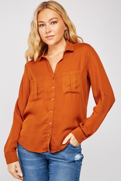 Pocket Front Sheer Chiffon Shirt