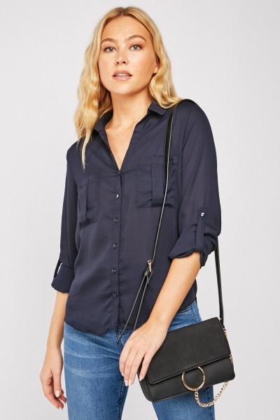 Pocket Front Sheer Chiffon Shirt