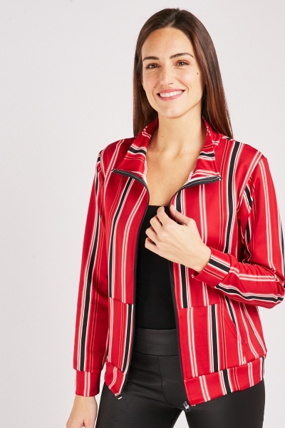 Zip Up Vertical Striped Jacket