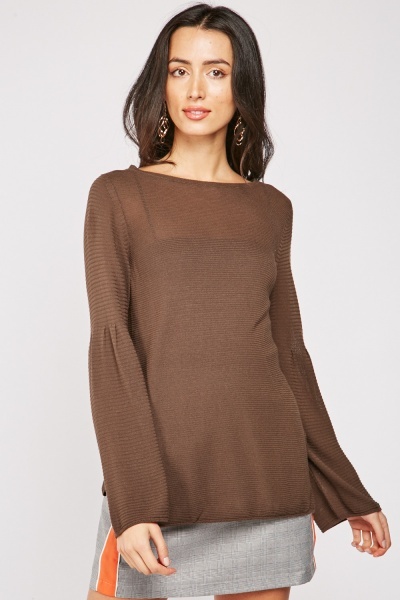 Ribbed Flared Sleeve Knit Top