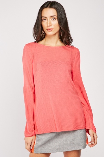 Ribbed Flared Sleeve Knit Top