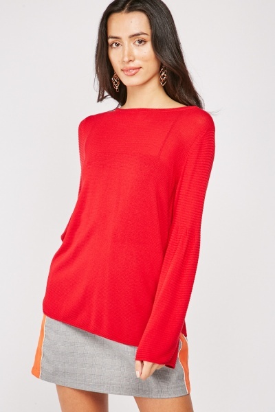 Ribbed Flared Sleeve Knit Top