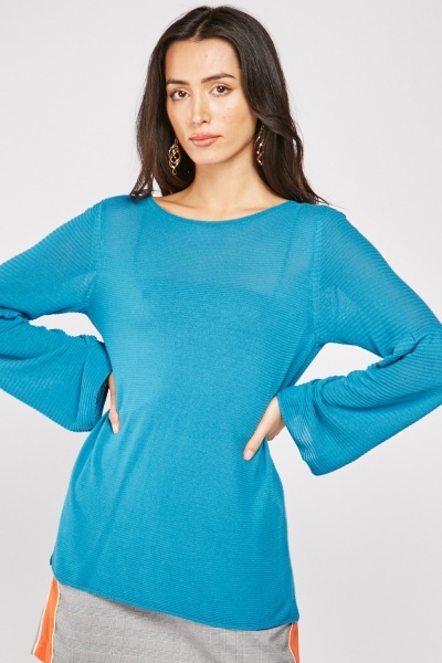 Ribbed Flared Sleeve Knit Top