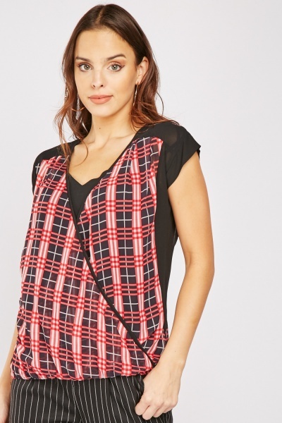 Checkered Sheer Wrap Top