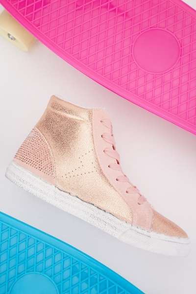 Glittery Suedette Contrast High Top Trainers