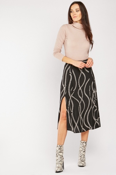 Chain Print Midi Skirt