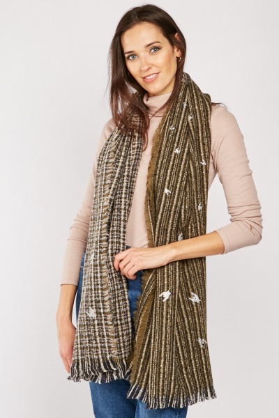 Glitter Contrast Woven Plaid Scarf