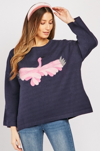 Flamingo Embroidered Knit Jumper