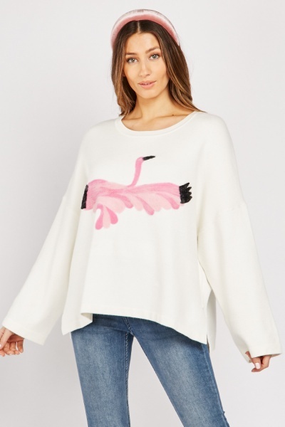 Flamingo Embroidered Knit Jumper