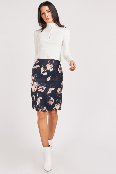 Devore Flower Contrast Skirt