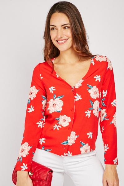 Floral Button Front Blouse