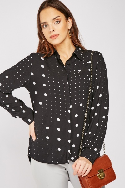 Polka Dot Contrast Cotton Shirt