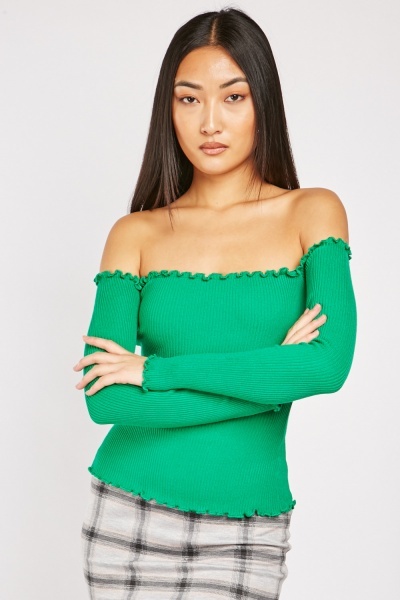 Off Shoulder Ribbed Bardot Top