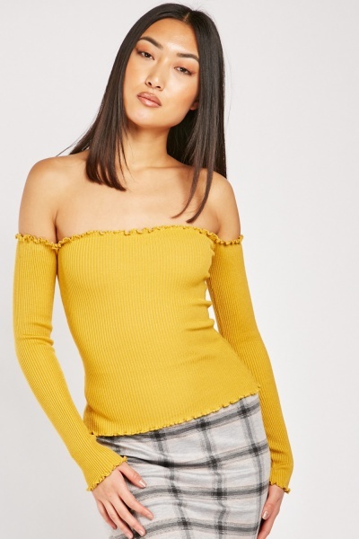 Off Shoulder Ribbed Bardot Top