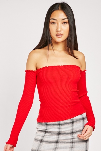 Off Shoulder Ribbed Bardot Top