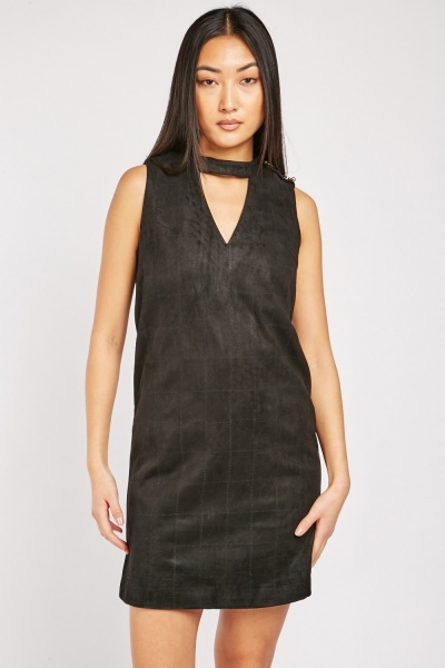 Keyhole Checkered Stitched Shift Dress