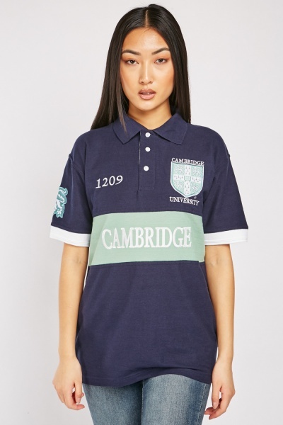 Unisex Embroidered Colour Block Polo Shirt