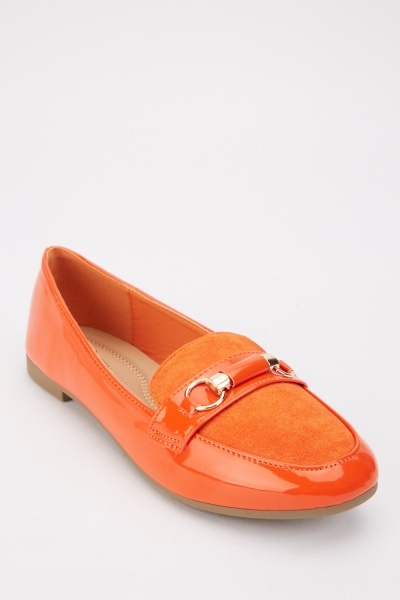 Orange Suedette Contrast Loafers