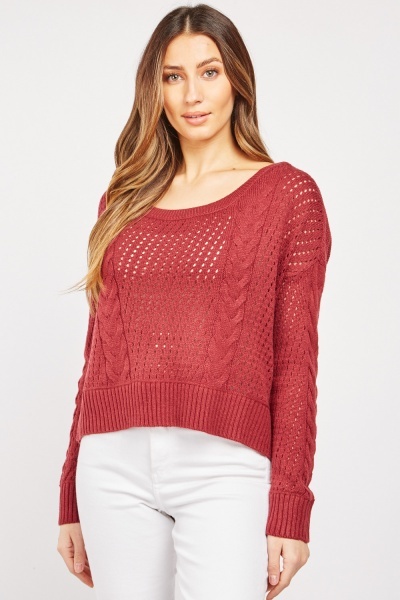 Perforated Cable Knit Sweater