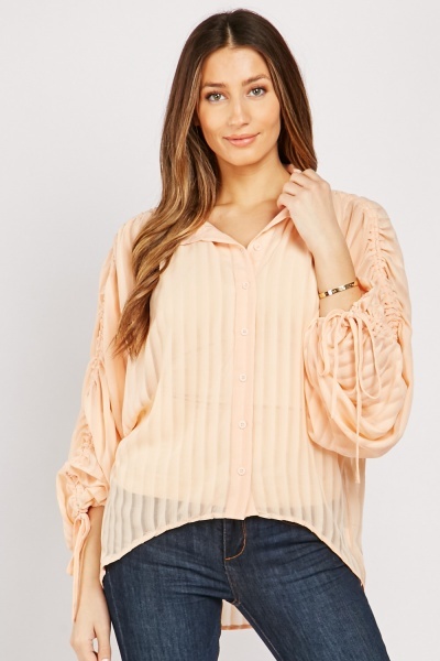 Tie Up Cocoon Sleeve Striped Top