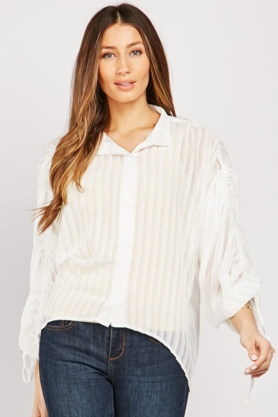 Tie Up Cocoon Sleeve Striped Top